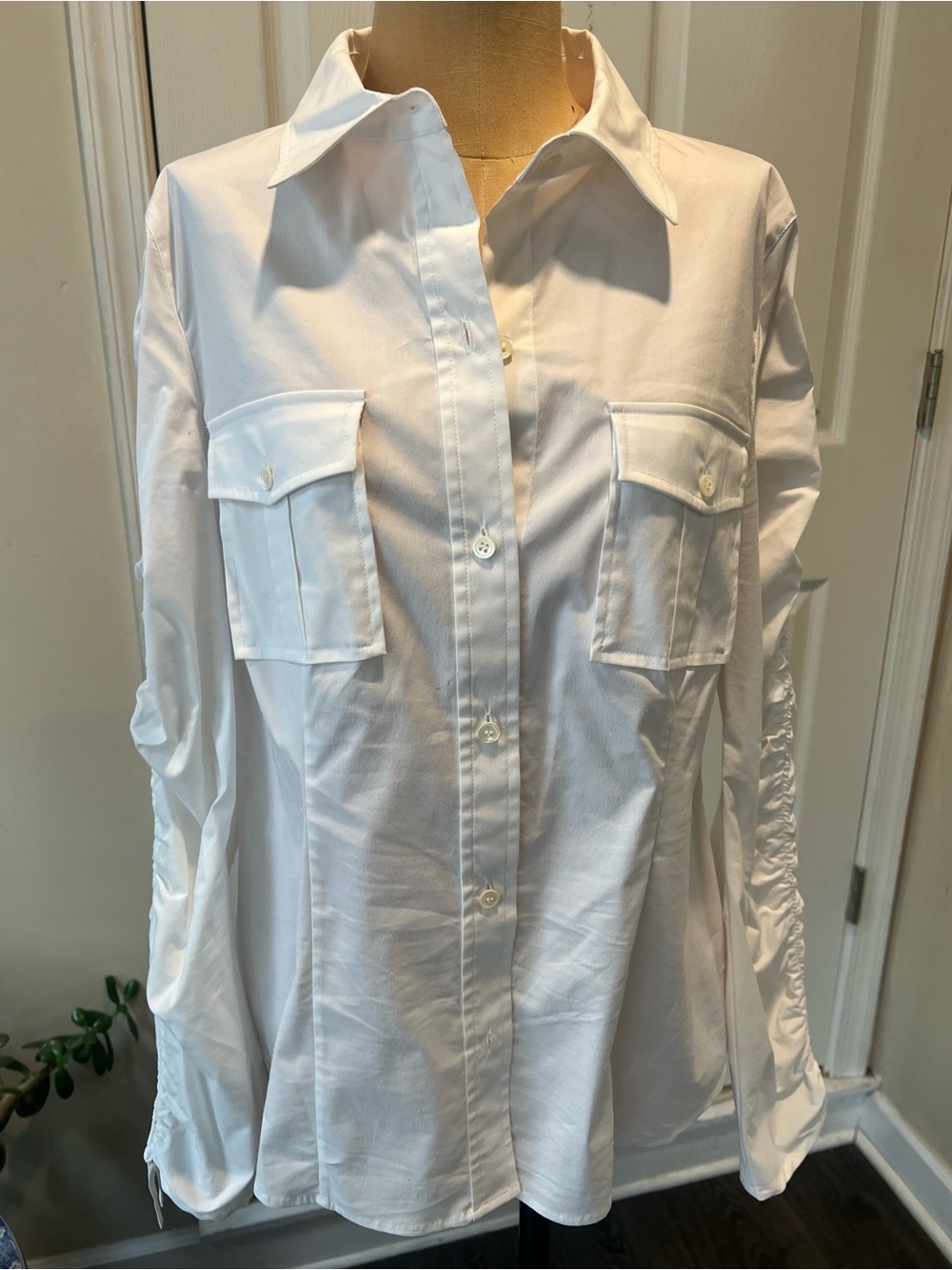 Doncaster White Button-Down Shirt with Patch Pockets